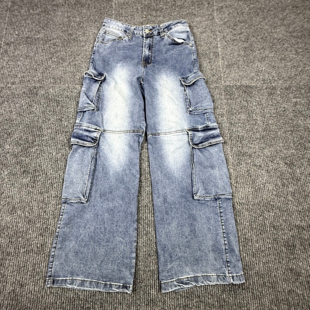 Fire & Rain Womens Wide Leg Cargo Jean Size 13 Faded Utility Denim RJR-1990-TINT